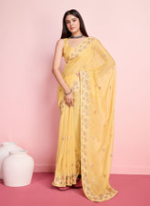 Yellow colour functional wear saree